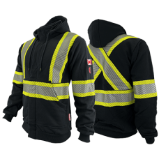 Atlas Zip-up AR/FR Black Hoodies w/ Segmented 4” Stripes 402BLK