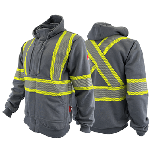 Atlas Zip-up AR/FR Grey Hoodies w/ Segmented 4” Stripes 402GR Atlas Zip-up AR/FR Grey Hoodies w/ Segmented 4” Stripes 402GR