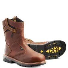 Men's Terra Brown Patton Wellington Waterproof Pull-On Safety Work Boot with Internal Met Guard 4TCCBN