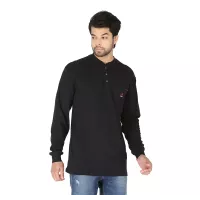 Forge Fr Men's Black Henley Neck Long Sleeve T-shirt MFRHNLY-004 BLACK Forge Fr Men's Black Henley Neck Long Sleeve T-shirt MFRHNLY-004 BLACK