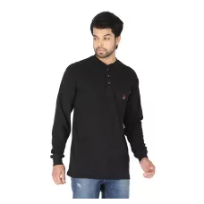 Forge Fr Men's Black Henley Neck Long Sleeve T-shirt MFRHNLY-004 BLACK