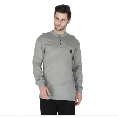 Forge Fr Men's Grey Henley Neck Long Sleeve T-shirt MFRHNLY-004 grey