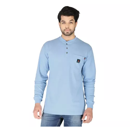 Forge Fr Men's Light Blue Henley Neck Long Sleeve T-shirt MFRHNLY-004 LIGHT BLUE