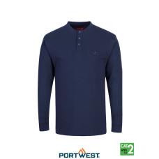 Portwest Bizflame 7oz FR Navy Antistatic Henley FR32NA 